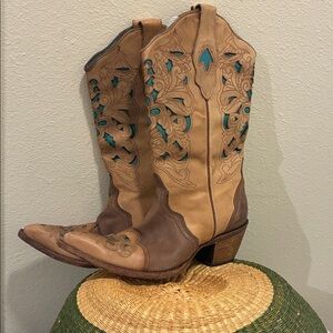Women's Corral Western Boot Brown & Turquoise Laser Tool